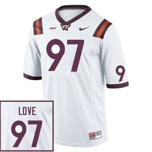 Men #97 John Love Virginia Tech Hokies College Football Jerseys Sale-White - Click Image to Close